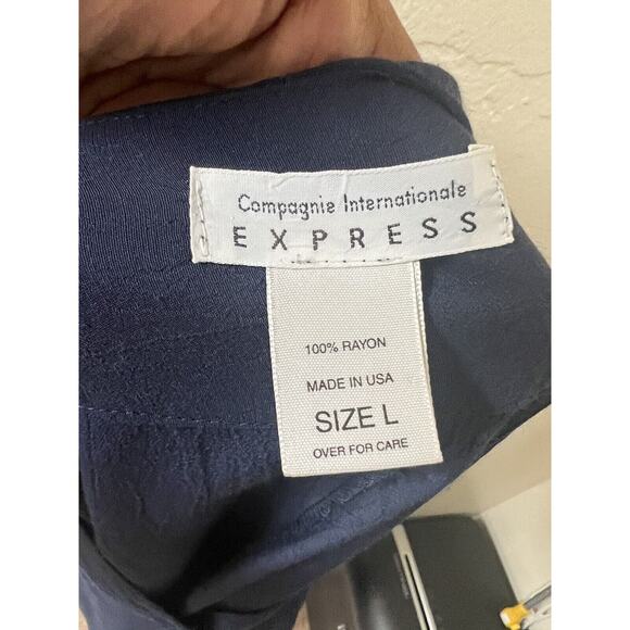 Express Button Front Relaxed Lagenlook Navy Tunic Size Large Minimalist - Picture 11 of 12